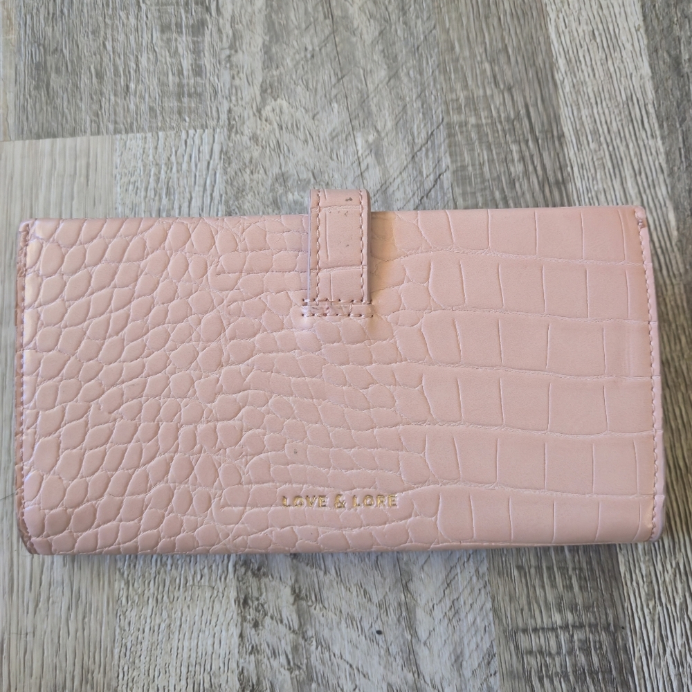 Love & Lore Pink Croc Embossed Continental Clutch Wallet Vegan Faux Leather - Picture 4 of 16